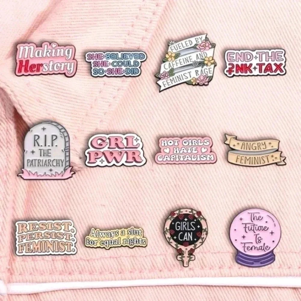 Large feminist enamel pin brooch charm purse bag decor bundle women girl power